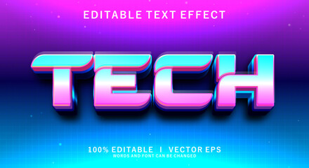 tech 3d vector text effect with modern style design