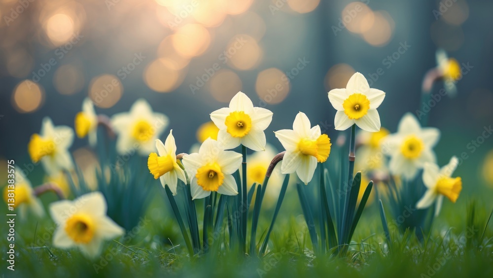 Leinwandbilder daffodils in a stunning natural setting with bokeh in the background.
