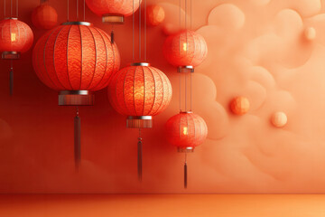 Obraz premium Colorful Chinese lanterns create a festive atmosphere for celebrations in traditional design
