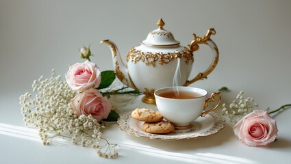 Fototapeta premium Tea and cookies with space for text
