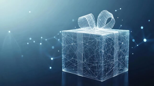 Digital Gift Box on Abstract Blue Background