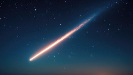Meteor trail in the night sky. Isolated shooting star. Meteorite burns in the atmosphere.