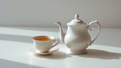 Fototapeta premium Cup of tea alongside a teapot