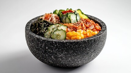 Stone Bowl of Vibrant Korean-Inspired Poke