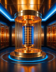 Futuristic Quantum Computer Core with Glowing Qubit Processors
