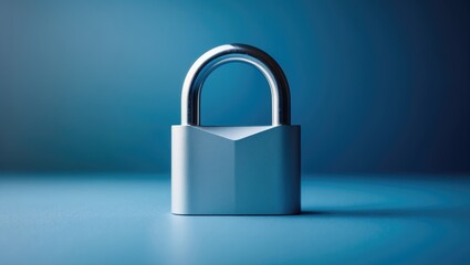 Fototapeta premium Metal padlock with a frosted appearance, symbolizing security, placed against a blue background.