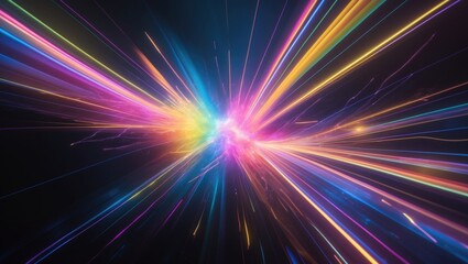 Obraz premium Colorful glow light flare spark texture. Rays on dark abstract background.