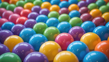Many colorful plastic balls from a children's miniature town.