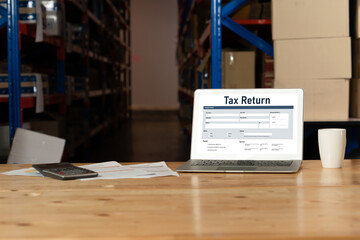 Obraz premium Online tax return form for submitting individual income tax return form snugly on the internet website. Government web for tax payment and return. Taxation technology concept.