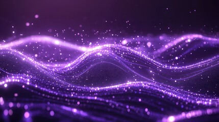 Fototapeta premium Abstract purple digital background with glowing waves and particles of light, creating a fluid and dynamic representation of AI technology