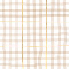 Gold Brown Beige Plaid Gingham Hand Drawn Background Pattern Overlay