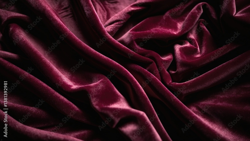 Poster Dark red velvet fabric texture serving as a background. Blank fabric backdrop of smooth and soft textile material. There is room for text.