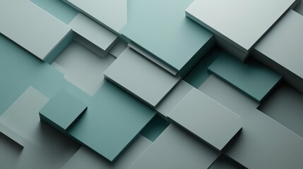 An abstract geometric background with shades of soft gray and deep teal, featuring overlapping squares and rectangular blocks