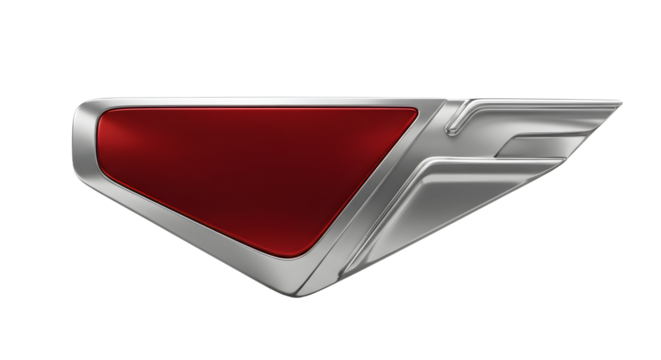 Metallic Wing Shape with Red Inset Against White Background