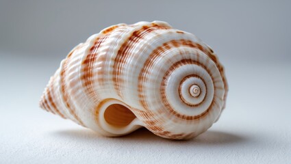 Conch shell positioned against a white backdrop.
