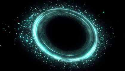Futuristic dark turquoise circle dot portal with glow effect on a dark background. Energy flow or speed motion in space. Science, futuristic digital technologies concept.	