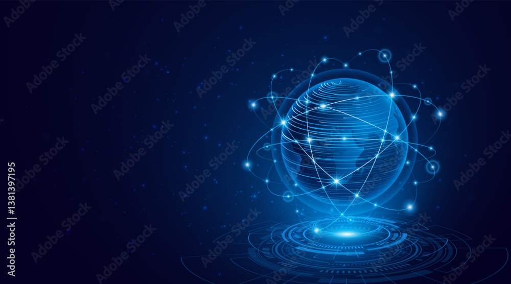 Leinwandbilder Global connection network background. World map. High-speed internet technology concept or fast wireless data transmission. modern internet network connection technology background	