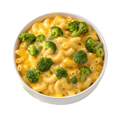 Delicious Mac and Cheese with Broccoli isolated on white background