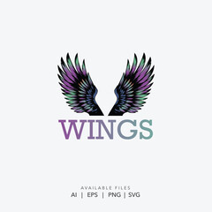 Colorful Purple and Green Wings Logo, Modern Vibrant Wings Vector Illustration