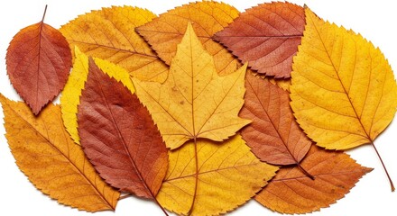 Fototapeta premium Autumn Leaf Collection Warm Hues - A vibrant pile of autumn leaves. Symbolizing change, warmth, nature's beauty, fall season, and tranquility