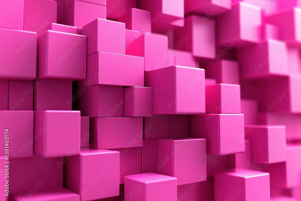 Poster Dynamic abstract background with vibrant magenta color and textured cube formations, Abstract Background, magenta color, 3d, video