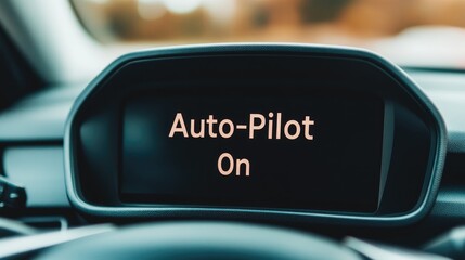 Obraz premium Auto Pilot On Close up View of Car Dashboard Display Showing Activated Autopilot System