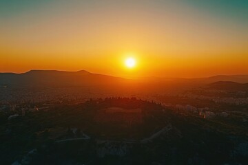 Panoramic aerial view of Athens at sunset captured in a vibrant timelapse, Panoramic aerial view of Athens, Greece Timelapse of summer sunset