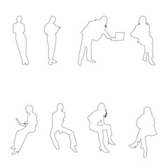 Linear silhouettes of seted people, розроблений для використання в архітектурних планах, секціях, і layouts.	
