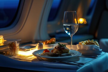 First class airline dining experience .