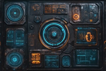 Advanced HUD elements featuring vibrant blue and orange designs for futuristic interfaces and applications, HUD elements Alpha Luma Matte