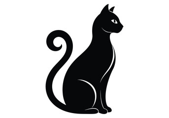 big tail cat silhouette isolated on white background