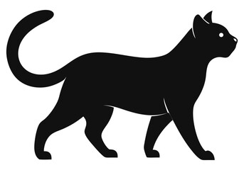 walking silhouette cat isolated on white background