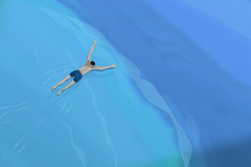 Naklejka premium illustration of a view from above of a man snorkeling in the sea