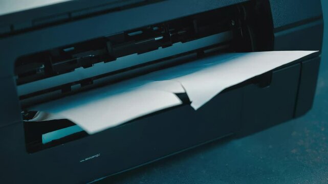 Highspeed printing process: paper exits from office printer in three dynamic stages