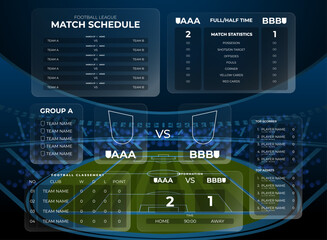 modern football soccer hud, layout, frame banner template screen of match, statistics, goals and other banner set