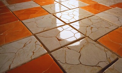 mosaic tiles background A high-resolution digital image of a luxurious background featuring a smooth, warm orange gradient wall that subtly transitions from a deep burnt orange at the bottom