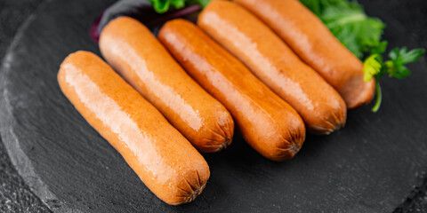 Sausages meat tasty fresh gourmet food background table rustic food top view copy space