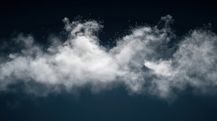Fototapeta premium A burst of white powder explosion on a dark blue background, with gray dust particles swirling in motion