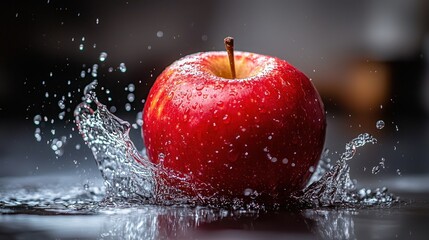 Red apple splashing in water