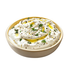 smooth labneh dip with olive oil and pita bread

