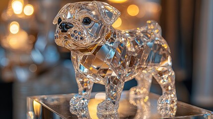 A faceted crystal dog with shimmering diamonds, 