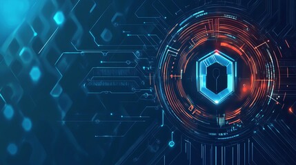 Abstract blue technology background with glowing hexagon and circuit board elements design concept