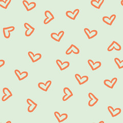 vector illustration hearts outline hand drawn orange bright on delicate green background for packaging background paper gift cards summer spring themes