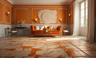 luxurious background featuring a smooth, warm orange gradient wall that subtly transitions from a deep burnt orange at the bottom