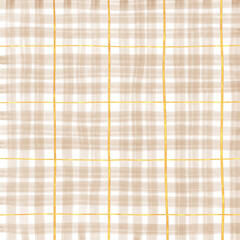 Gold Brown Beige Plaid Gingham Hand Drawn Background Pattern Overlay