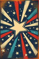 Retro Comic Book Style Stars and Stripes Design with Halftone Textures for Posters