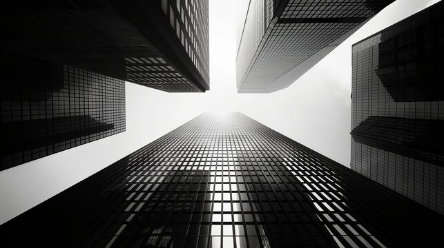 Fototapeta A striking monochrome cityscape photo with bold lines and dramatic depth