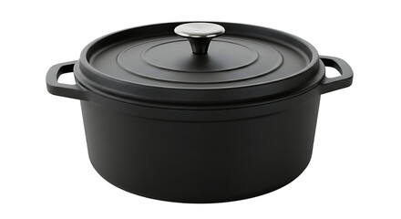 Black cast iron dutch oven with lid perfect for slow cooking