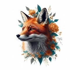 Obraz premium red fox cartoon with flowers 