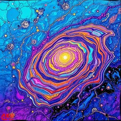 Dynamic Cosmic Abstract Art with Vibrant Spiral Pattern